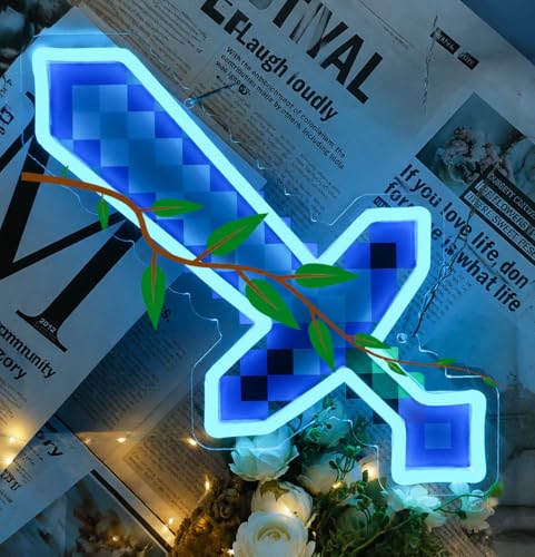 Sword Neon Sign Game Neon Sign for Wall Art Decor, USB Gaming LED Lights for Bedroom Man Cave Kids Room Party Dedcoration, Gifts for Boys Game Lovers