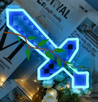 Sword Neon Sign Game Neon Sign for Wall Art Decor, USB Gaming LED Lights for Bedroom Man Cave Kids Room Party Dedcoration, Gifts for Boys Game Lovers