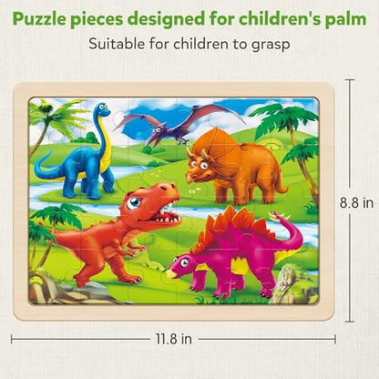 SYNARRY Large Dinosaur Wooden Puzzles for Kids Ages 4-6, 4-in-1 Gift Set | Dinosaur Puzzles for Toddlers & Kids Ages 3-5, Birthday Gifts for Boys & Girls, Educational Dinosaur Toys, Screen-Free Play - style: Dinosaur