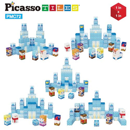 PicassoTiles Magnet Cube Winter Ice Themed Mix and Match Building Block Castle Construction Toy with 7 Magnetic Cubed Character Action Figures STEM Learning Education Sensory Pretend Play Age 3+ PMC72 - color: Winter Ice Themed