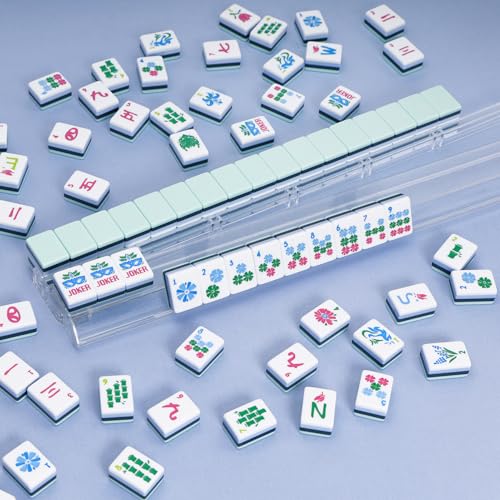 Jongyance American Mahjong Set(4 Layer) with Blue Carrying Bag, 160 Engraved Acrylic Tiles, 4 All-in-One Rack/Pushers, Mahjong Tiles Set (Ma Jong, Mah-Jongg, Majiang) - color: Green