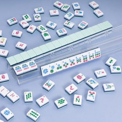 Jongyance American Mahjong Set(4 Layer) with Blue Carrying Bag, 160 Engraved Acrylic Tiles, 4 All-in-One Rack/Pushers, Mahjong Tiles Set (Ma Jong, Mah-Jongg, Majiang) - color: Green