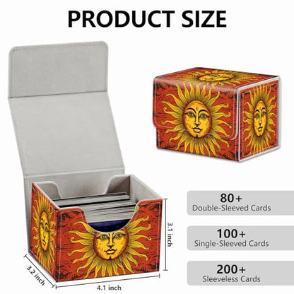 Strong Magnet Card Case Deck Box Mtg Card Box Playing Card Box Magic Deck Box Tcg Up to 200 Cards Creative Pattern Trading Card Storage Box for Collectible Card Games, Sun Face Red Tarot - color: Sun Face Red Tarot