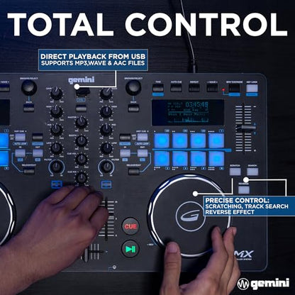 Gemini Sound GMX Versatile DJ Controller & Media Player - Compact USB/MIDI System with VirtualDJ LE, Ideal for Mobile DJs & Live Performances