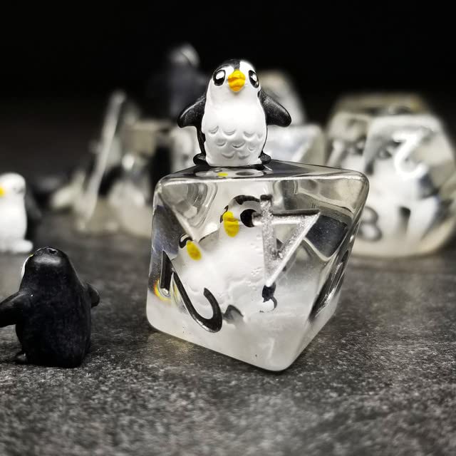 Sage's Portal Animal Familiars Resin DND Dice Set Polyhedral Dice Set for Dungeons and Dragons RPG Pathfinder Tabletop TTRPG (Friendly Penguin) - color: Friendly Penguin, style: Dice Set Only