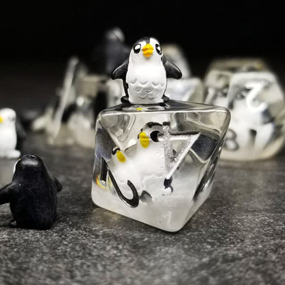 Sage's Portal Animal Familiars Resin DND Dice Set Polyhedral Dice Set for Dungeons and Dragons RPG Pathfinder Tabletop TTRPG (Friendly Penguin) - color: Friendly Penguin, style: Dice Set Only