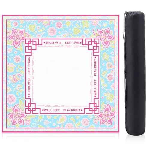 Pink Floral Mahjong Mat with Rules 31.5" x 31.5" Non-Slip Noise Reduction Gaming Mat with Carrying Bag American Mahjong Table Cover for Poker Board Card Games Dominoes - style: Pink and Green