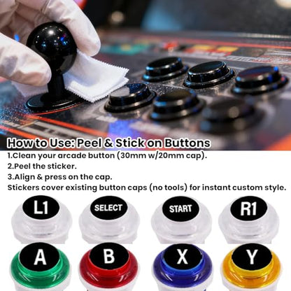 Arcade Button Stickers 24mm 30mm Die Cut Labels for Arcade Cabinet | Black Arcade Button Stickers Compatible only with 24mm & 30mm arcade buttons, not for PlayStation/Xbox handheld controllers - color: Game Button Labels Stickers Black* 4 Pcs