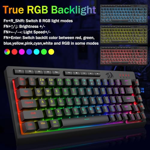 Redragon Wired Gaming Keyboard, RGB Backlit, 60% Compact Membrane Keyboard | Whisper-Quiet with Programmable Macro and Multimedia Keys, Anti-ghosting, Spill Resistant for Win/MAC/PS/Xbox