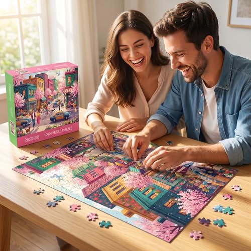 Nattork Jigsaw Puzzles 1000 Pieces for Adults, Families (Sakura Strasse) Pieces Fit Together Perfectly - color: Sakura Strasse