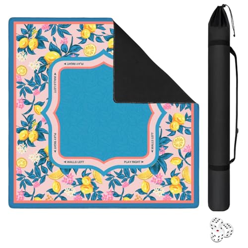 Blue Mahjong Mat for Table, 31.5*31.5in Anti Slip American Mahjong Table Cloth, Noise Reduction, Neoprene Mah jongg Mat with Carrying Bag & 3 Dices, Mahjong Set Gift, Board Tile Games Mats, Lemon Tree - color: Lemon Tree3
