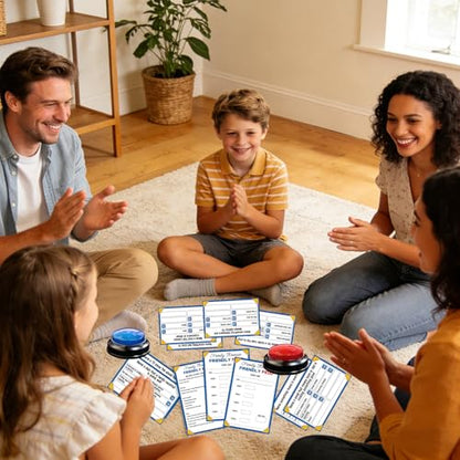 Family Feud Game for Adults and Kids with 2 Buzzers, Fun Trivia Quiz Card Game for Family Game Night, Holiday Gathering, Party & Team Building, Interactive Board Games for Group Activities