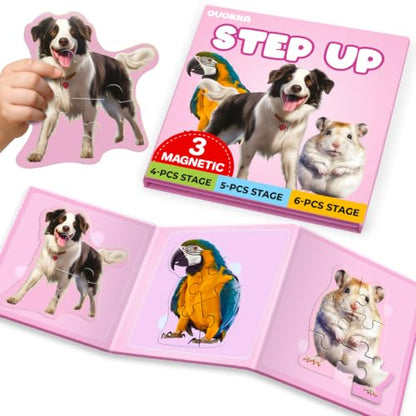 QUOKKA Step Up Magnetic Puzzles for Toddlers 1-3, Animals Puzzle Set in One Book, Travel Games for Kids 3-5, Screen Free Toy for Toddlers and Preschoolers - color: Pets