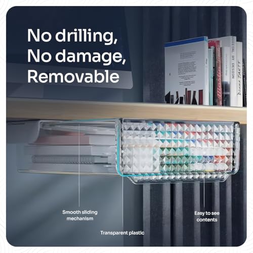 Slide and Stash Under Desk Drawers Office Organizer 2-Pack Small and Medium – Office Organization Drawer Slides Include Adhesive Tape – Easy DIY Installation for Desk Organization, Cupboard, Wardrobe