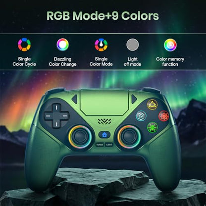 Gamrombo LED Wireless Controller for PS5, Dual Vibration, Macro/Turbo Functio Compatible with PS5 Pro/Slim/PC, n, 3.5mm Audio Jack, 6-Axis Motion Control Gamepad with Speaker (Metallic Green - color: Metallic Green