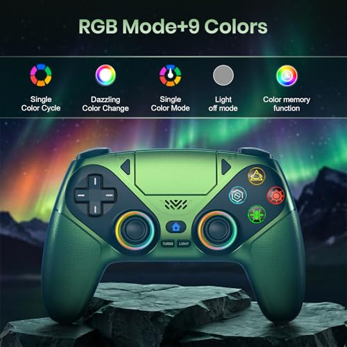 Gamrombo LED Wireless Controller for PS5, Compatible with PS5 Pro/Slim/PC, Dual Vibration, Macro/Turbo Function, 3.5mm Audio Jack, 6-Axis Motion Control Gamepad with Speaker - Chromatic Teal - color: Chromatic Teal