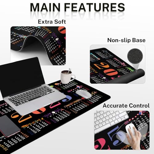 Arttown Desk Mat 2025 Calendar Office Mouse Pad Set 4 in 1 Black Month Day Ergonomic Design Large Desk Pad + Keyboard Wrist Rest + Mouse Wrist Rest + Coaster Suitable for Home Office Study Game - color: Calendar 2025 Year