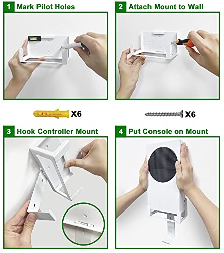 Wall Mount for Xbox Series S (Mount The Console & Accessories on Wall Near or Behind TV Left/Right), Wall Shelf Bracket Kit for XSS System