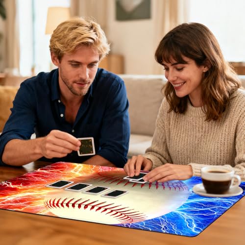 for MTG Playmat TCG Card Game Mat with Stitched Edges,Board Game Mats Non-Slip Waterproof Rubber Base 24 x 14 inch for CCG RPG DTCG Trading Card,Baseball Lightning Fire - color: Baseball Lightning Fire