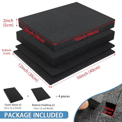 Coengwui Pick and Pluck Foam Inserts, Pre-Cubed Pick Apart Sheets for Crafts Toolbox Game Box Camera Cases Drawer Storage (2Pack 16 x 12 x 2" with 0.4" Bottom Padding)