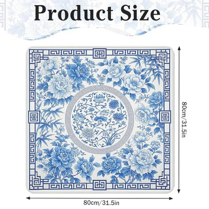 Britimes Mahjong Mat with Black Carrying Bag,31.5"x31.5", Blue Floral | Non-Slip Noise Reduction Gaming Mat Rubber Multi Purpose Game Table Cover for Mahjong Card Dominoes Board Tile Games - color: Blue Flowers Leaves