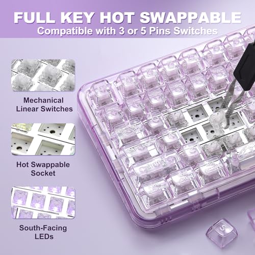 YUNZII X98 Wireless Mechanical Keyboard with Knob (Purple, Snow Switch) | BT5.0/USB-C/2.4GHz,1800 Layout with Number Pad,Pre-lubed Switches Gasket Mount ,Clear Keyboard with RGB for Wins/Mac/Gaming - color: Purple, size: Snow Switch