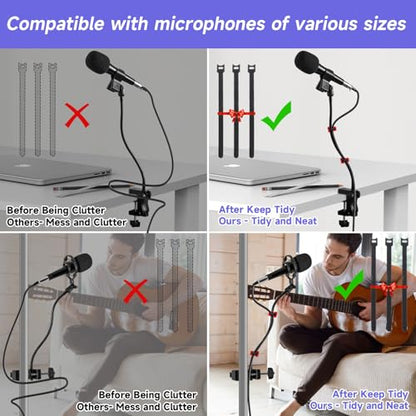 2-in-1 Podium Microphone Holder & Mic Holder -13.78" Flexible Gooseneck Desktop Mic Stands Holder for Lectern Podium Podcast Meetings Lectures Pulpit Streaming Gaming Studio (Upgrade)