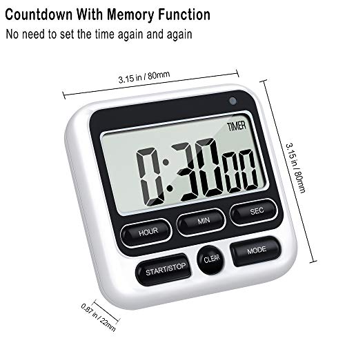 4-in-1 Digital Timer with Count Up/Down, Clock & Alarm, Ring & Silent Modes | Large 2.8-Inch easy-read LCD, On/Off switch, 24-Hour count up/down, Fast-forward function, Magnetic back, stand, hanging hole - color: Black