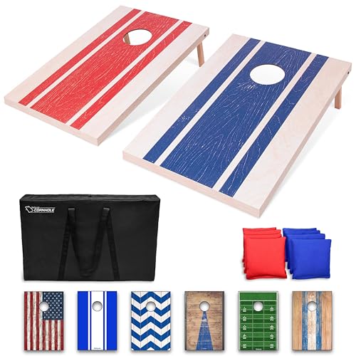 GoSports Portable Cornhole Sets, 8 Styles – Choose 4 x 2 ft or 3 x 2 ft - Boards Include 8 Bean Bags, Travel Case, and Game Rules - style: 3 x 2 ft Wood Design