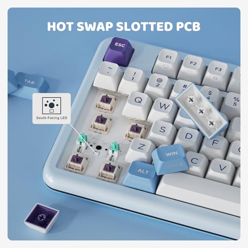 KZZI Z98 Wireless Mechanical Keyboard, Smart Display & Knob, BT5.0/2.4GHz/USB-C, Hot Swappable Custom Keyboard, Pre-lubed Linear Switches, Gasket Mount, RGB Creamy Gaming Keyboard - color: Blue Sea, size: Linear Rain Switch