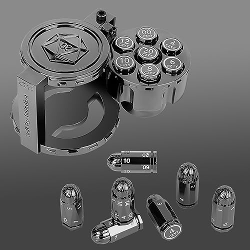 CZYY Metal Polyhedral Bullet Dice Set with Spinning Revolver Cylinder Case | Complete 7-Dice Set, Solid Metal, RPG Fidget Tool, Accessories for DND, Sci-Fi, Western & Tabletop Game Themes, Black - color: Black