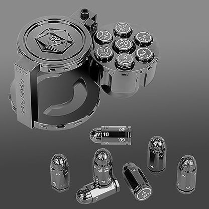 CZYY Metal Polyhedral Bullet Dice Set with Spinning Revolver Cylinder Case | Complete 7-Dice Set, Solid Metal, RPG Fidget Tool, Accessories for DND, Sci-Fi, Western & Tabletop Game Themes, Black - color: Black