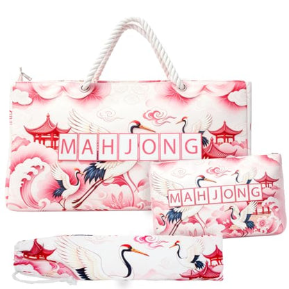 3 Pcs Empty Mahjong Bag Set for Tiles and Racks, 24"x13"x3.2" American Mahjong Tote Bag with Tiles Bag, Protective Sleeve for Rack Pushers, Portable Carrying Case for Travel Party Game Accessories