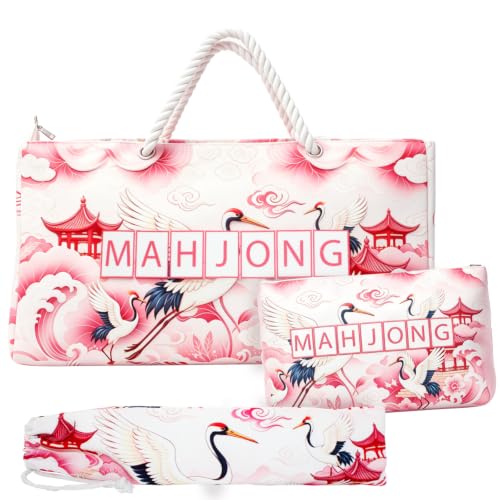 3 Pcs Empty Mahjong Bag Set for Tiles and Racks, 24"x13"x3.2" American Mahjong Tote Bag with Tiles Bag, Protective Sleeve for Rack Pushers, Portable Carrying Case for Travel Party Game Accessories
