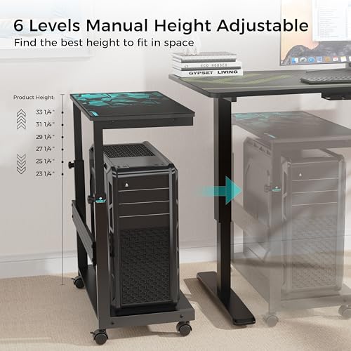 EUREKA ERGONOMIC PC Stand Height Adjustable Black | Height-adjustable 2-tier PC stand with wheels for ATX computer cases or printers, durable steel frame and smooth mobility - color: Black