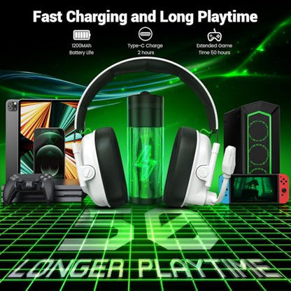 Krysenix Wireless Gaming Headset with Noise Canceling Mic for Xbox, PS5 | Low latency<20ms|Dual Mode (2.4GHz+BT)丨Compatible: PC/PS5/PS4/Switch/Mac/Tablet/Phone丨50H Battery丨Foldable Design - color: White for XBOX