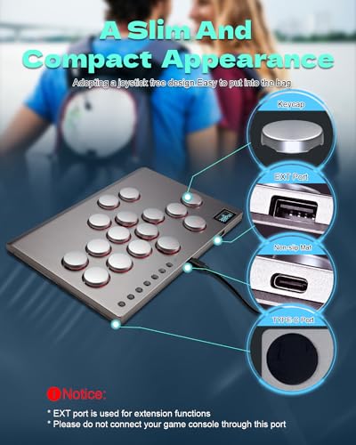 Sehawei All Metal Arcade Stick 16Keys All-Button Controller with Custom RGB & Turbo Functions,Arcade Fighting Stick for PC/Ps3/Ps4/Switch/Steam-Supports SOCD - color: M16 Silvery