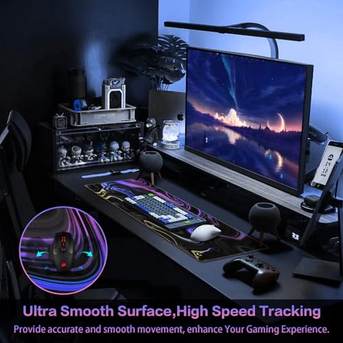 Canjoy Gaming Mouse Pad, Fluid Pattern Mouse Pad 31.5x11.8inch Large Extended Computer Mouse Mat Keyboard Full Desk Mousepad for Gaming, Office, Home - color: Blue-purple Fluid, size: 800*300mm