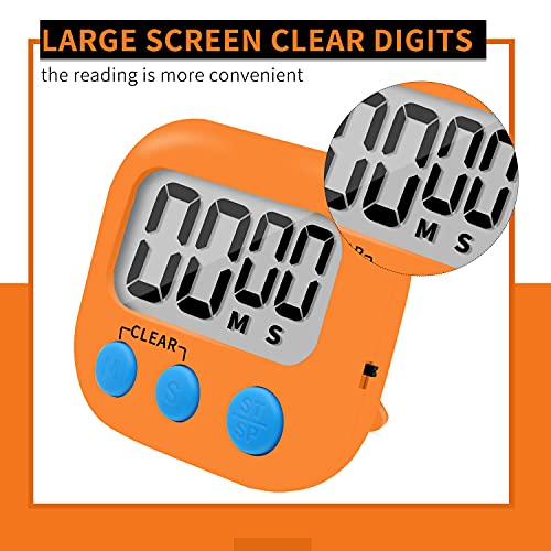 6 Pack Small Digital Kitchen Timer Magnetic Back and ON/Off Switch,Minute Second Count Up Countdown (Orange) - color: Orange