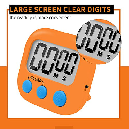 6 Pack Small Digital Kitchen Timer Magnetic Back and ON/Off Switch,Minute Second Count Up Countdown (Orange) - color: Orange