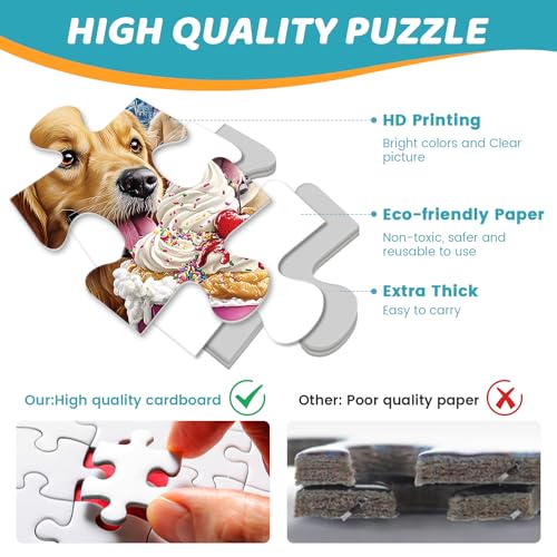 300 Pieces Puzzles for Adults | Dog Birthday Party Jigsaw Puzzles 300 Piece for Children Adults Seniors | Sturdy,Safe | Engaging & Educational Toys Great Gift for Boys Girls 20.5 x 15 in - style: IceCream