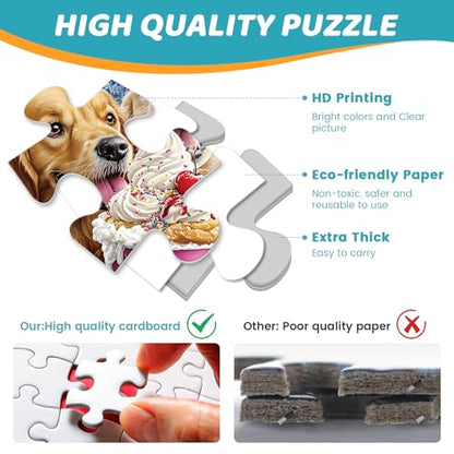 300 Pieces Puzzles for Adults | Dog Birthday Party Jigsaw Puzzles 300 Piece for Children Adults Seniors | Sturdy,Safe | Engaging & Educational Toys Great Gift for Boys Girls 20.5 x 15 in - style: IceCream