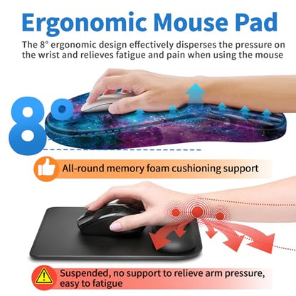 YIWEI Ergonomic Mouse Pad with Wrist Rest for Carpal Tunnel Pain Relief | Memory Foam Wrist Support,Non-Slip Rubber Base, Keyboard Computer Mousepad,Lycra Cloth Surface,Gaming Home Office - color: Starry Sky