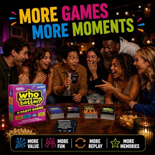Quokka Party Games Set – Who Knows Me Better Collection with 4 Game in 1 Box – 2000+ Questions – Card Games for Adults and Teens – Board Game for Family Night, Friends & Couples Ages 15+ - color: Adult Set