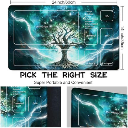 for MTG Playmat 24 x 14 Inches Green Vitality Magic Play Mat Card Game Mat for Magic The Gathering TCG PTCG Playmat with Free Storage Bags Non-Slip Backing and Stitched Edge - color: Green Vitality With Zones