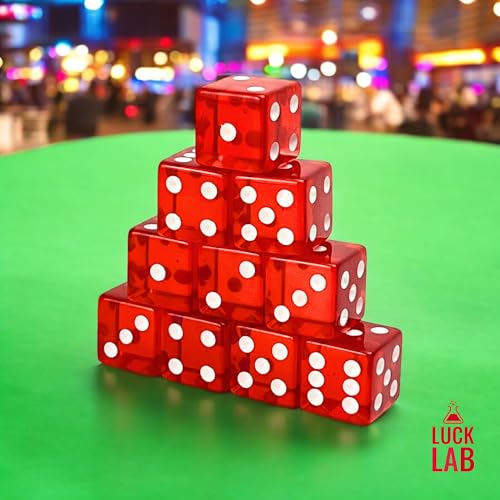 Luck Lab 10 Piece 19 mm Dice Pack - Acrylic and Translucent D6 Dice, Square w/Rounded Edge for Casino, Craps, RPG MTG DND Dice Table Games and Board Games (Red) - color: Red