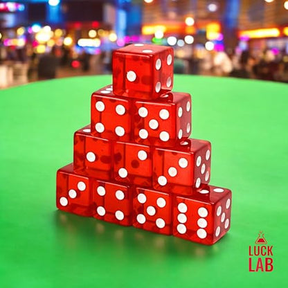 Luck Lab 10 Piece 19 mm Dice Pack - Acrylic and Translucent D6 Dice, Square w/Rounded Edge for Casino, Craps, RPG MTG DND Dice Table Games and Board Games (Red) - color: Red