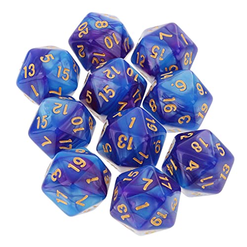 10PCS Polyhedral Dice - D20, 20mm Acrylic, 20 Sided Dice for RPG, MTG, DND, Table Games (Blue Purple) - color: Blue Purple