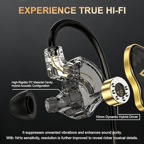 in Ear Monitor, HiFi Headphones with Dual Magnetic Dynamic Driver, Black | Hybrid Banlance Armature with Dynamic in Ear Headphones IEM Earphones Gaming Earbuds no Mic - color: YJS-820-Black no Mic