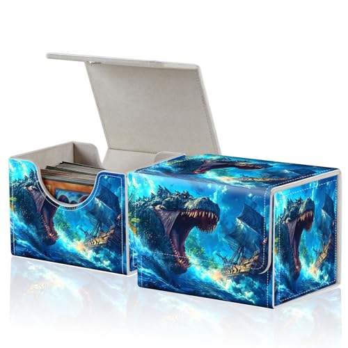 for MTG Commander Deck Box,Card Deck Box for Trading Yugioh MTG,Fits 100 Double Sleeved Cards,PU Leather Strong Magnet Case for Magic Commander TCG CCG,Dinosaur Ship Ocean - color: Dinosaur Ship Ocean